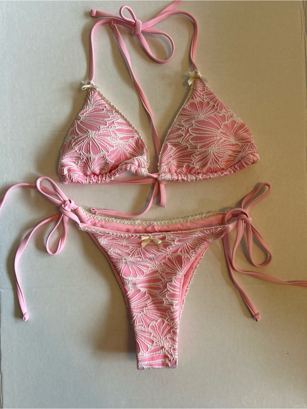 Seamolly Pink Floral Embroidered Bikini Set Size M